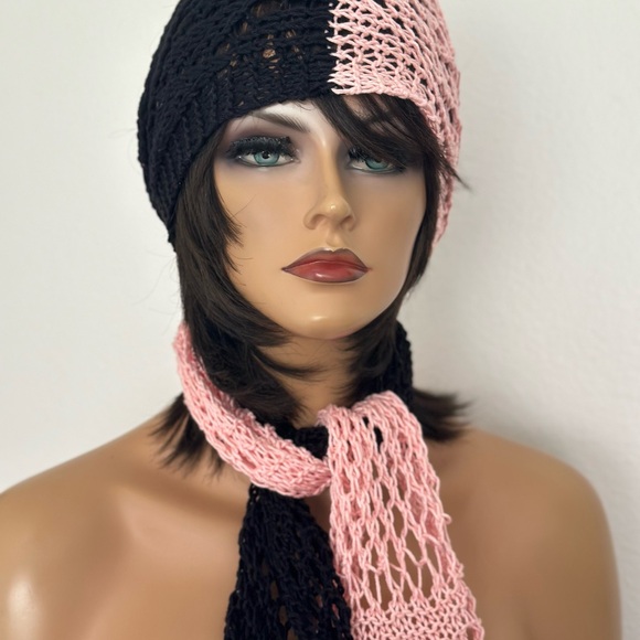 Hand Knits 2 Love Cotton Headband Bandana Scarf Lace Tassels Designer Black Pink main image 10